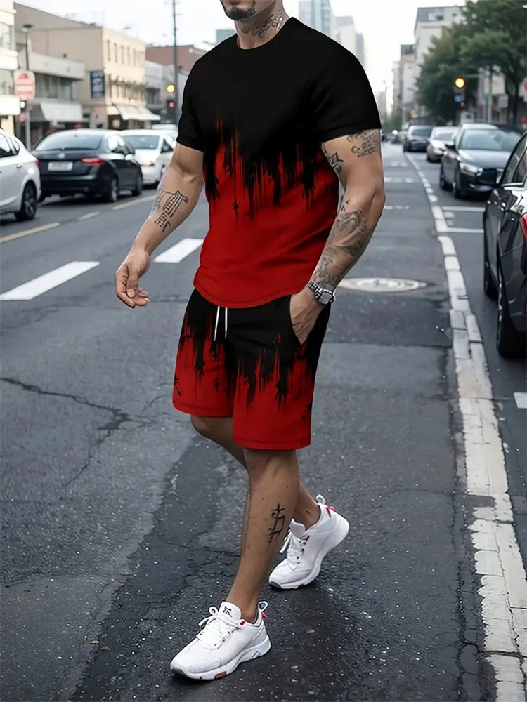 Men's Graphic Print Top & Shorts Set