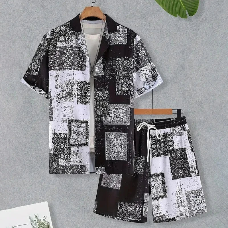Men's Animal Print Top & Shorts Set