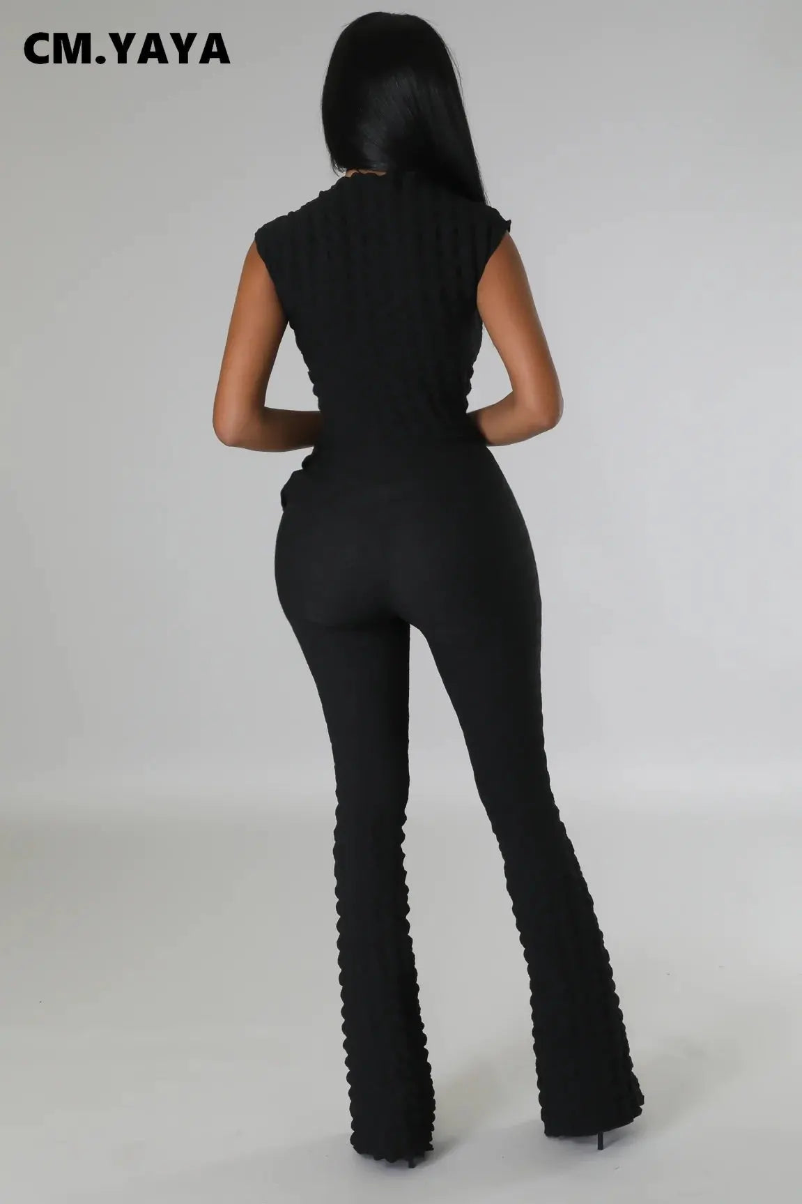 Women's Cutout Stretch Top & Flared Pants Set