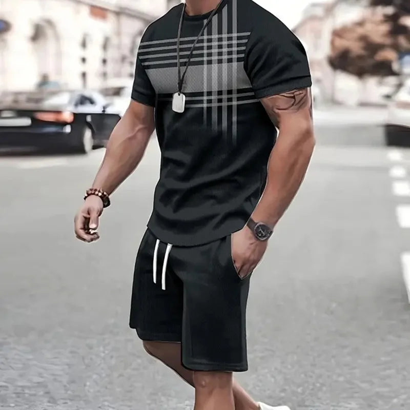 Men's Graphic Print Top & Shorts Set