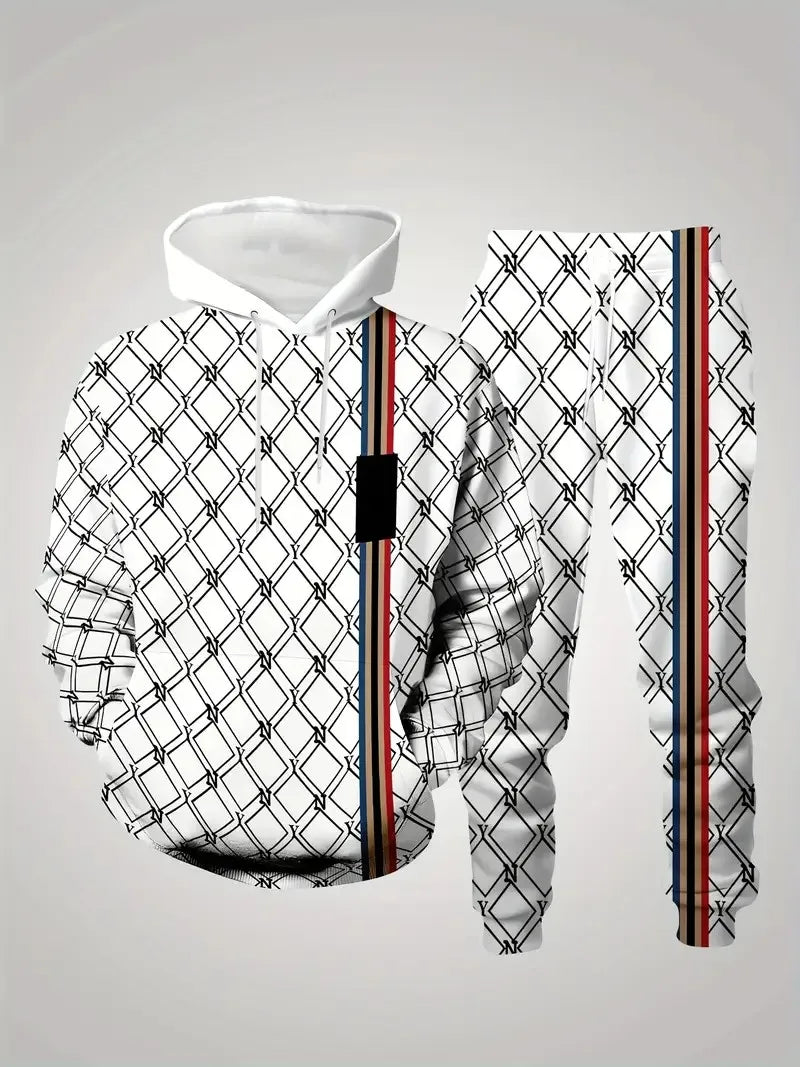 Men's Check Print Casual Outfit Set