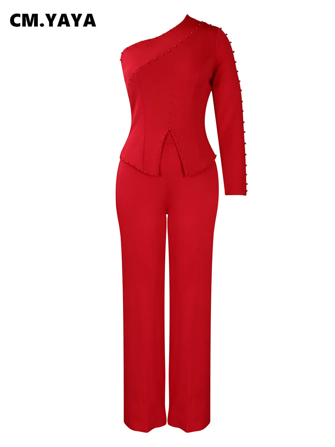 Women's Beaded One-Shoulder Top & Pants Set