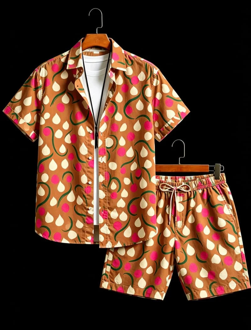 Men's Geometric Print Top & Shorts Set
