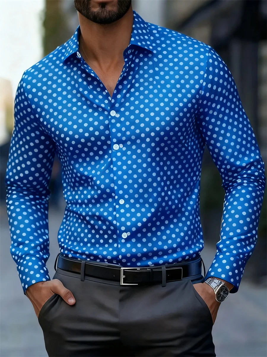 Men's Polka Dot Long-Sleeve Casual Shirt