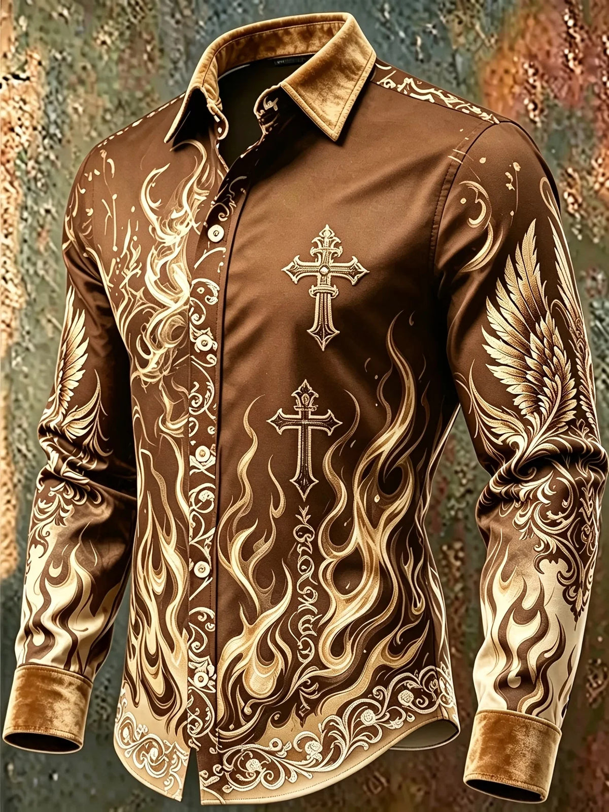 Men's Gradient Print Long-Sleeve Casual Shirt
