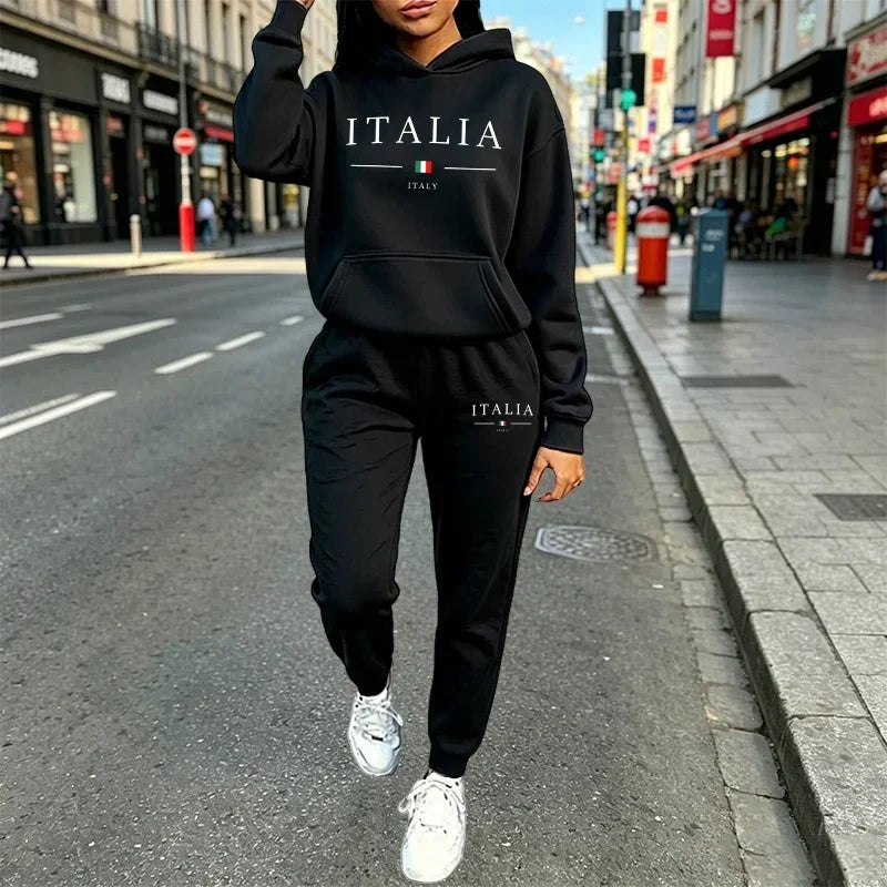 Women's Graphic Print Hoodie & Pants Set