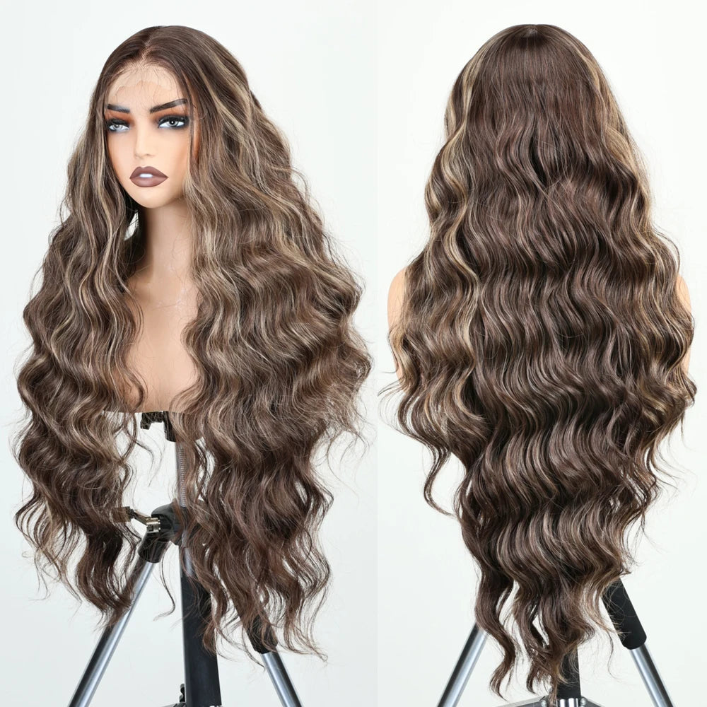 Light Brown Synthetic Lace Wig Super Long Loose Wave 13x6 Lace - OSASCO