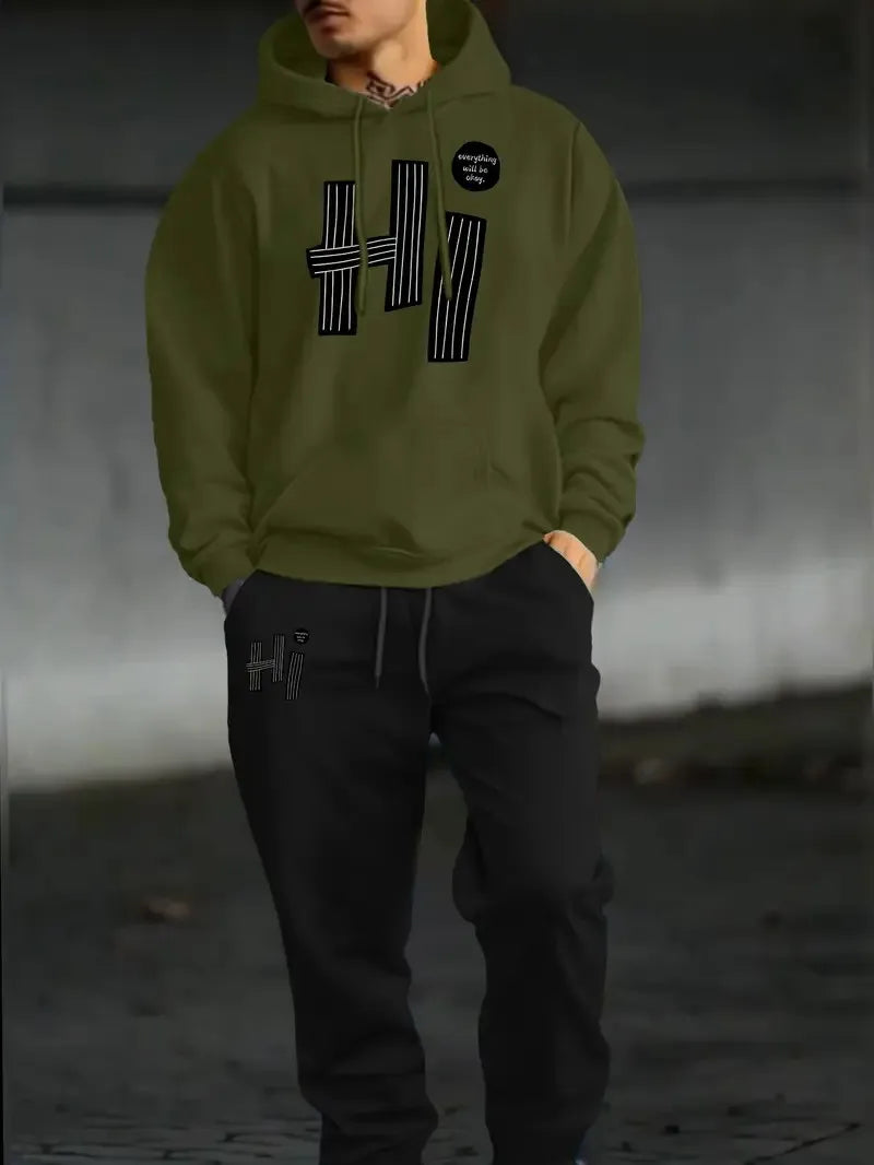 Men's Letter Print Casual Outfit Set