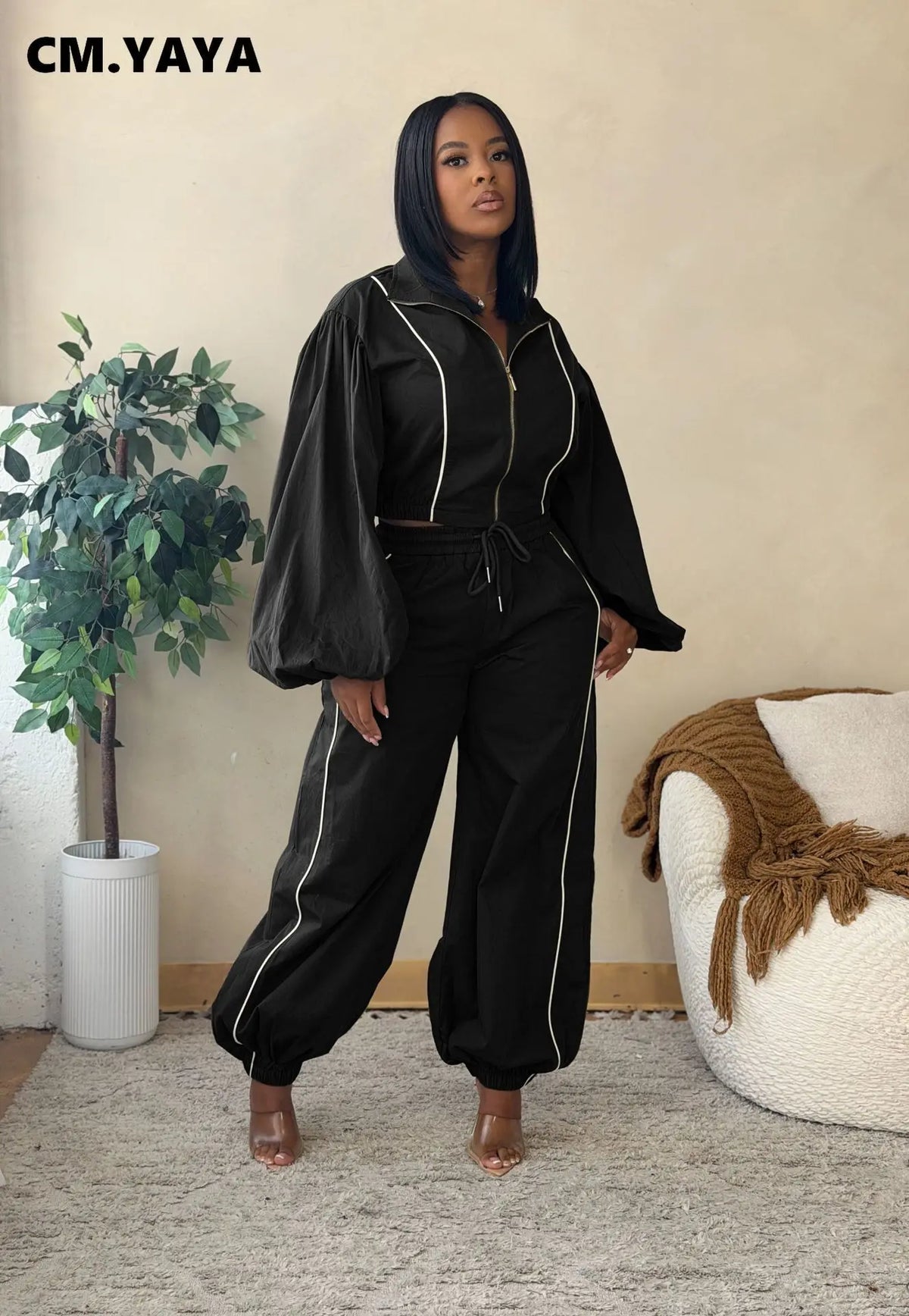 Women's Colour-Block Zip Sweatshirt & Pants Set