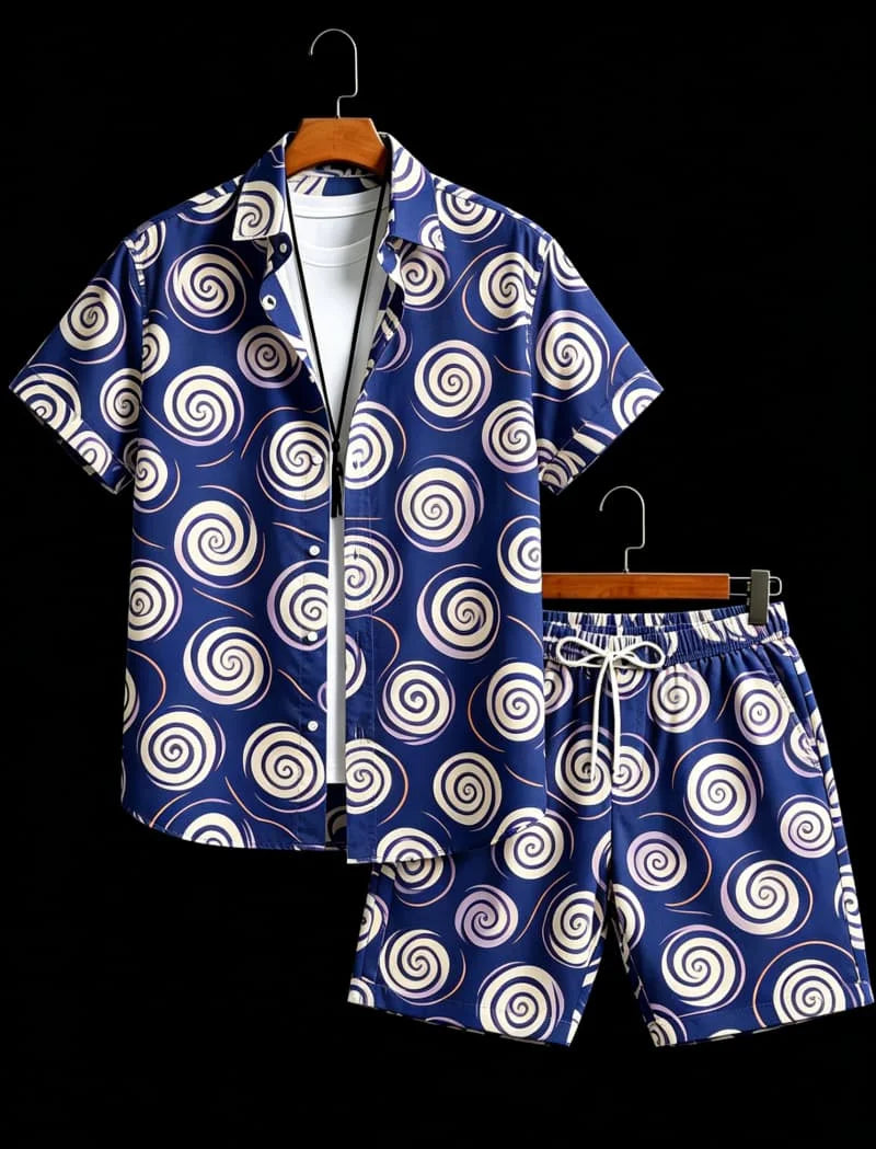 Men's Geometric Print Top & Shorts Set