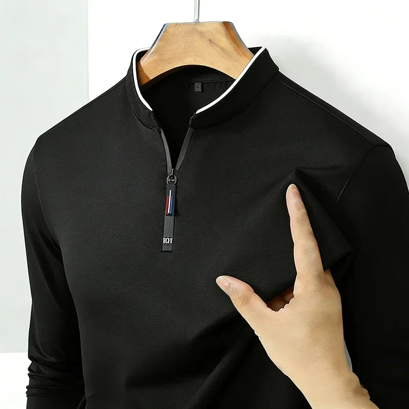 Men's Long-Sleeve Zip-Neck Polo Shirt