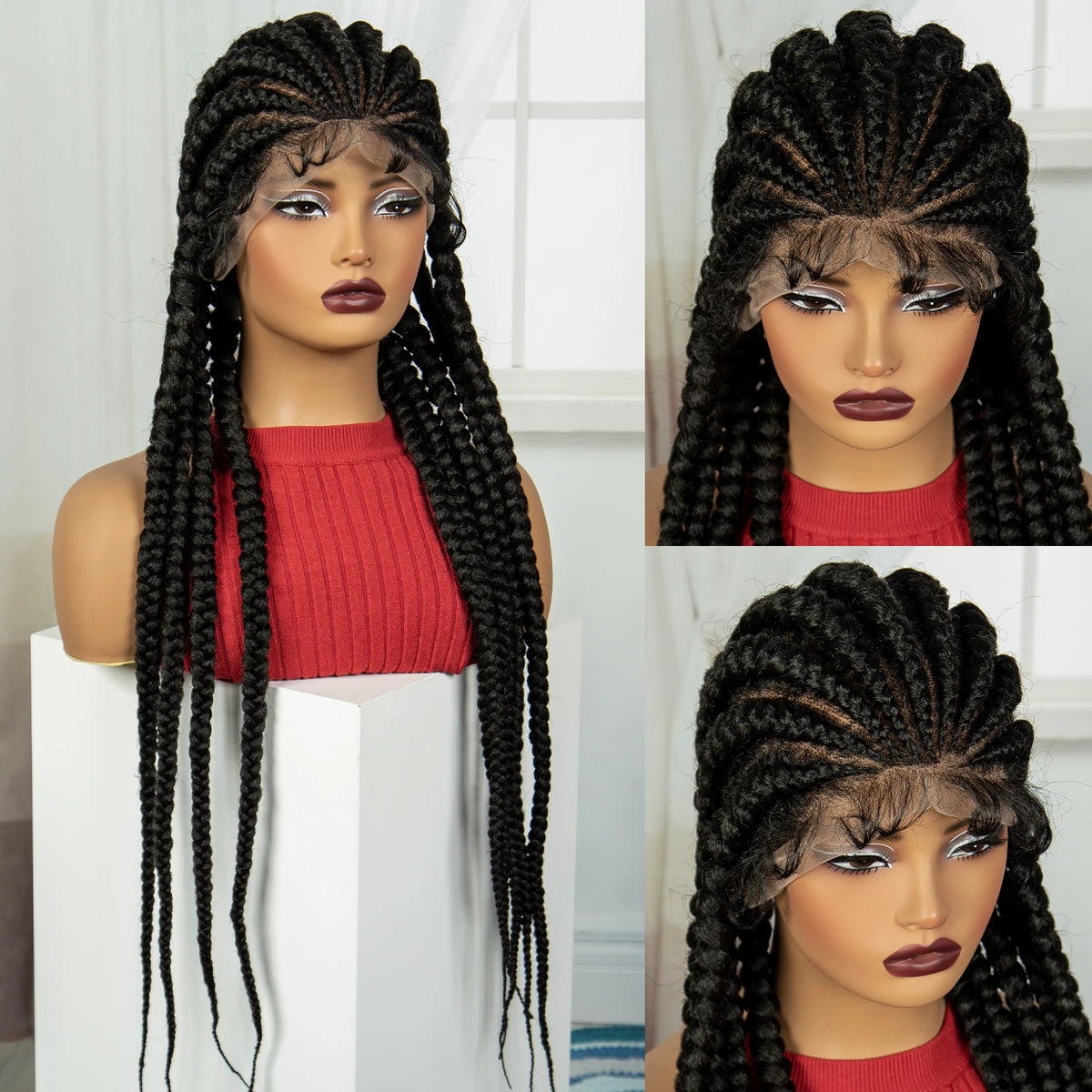 Women's Black Cornrow Braided Synthetic Wig — product view