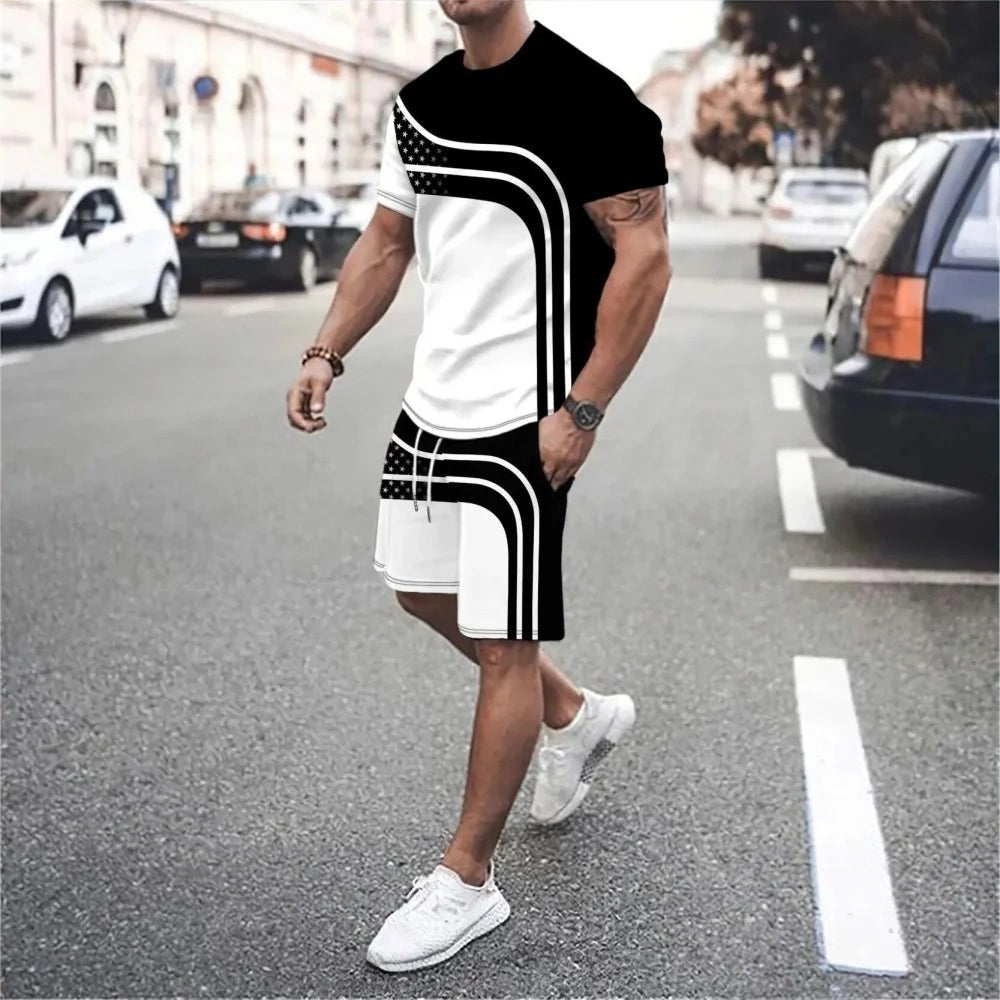 Men's Palm Tree Print Top & Shorts Set