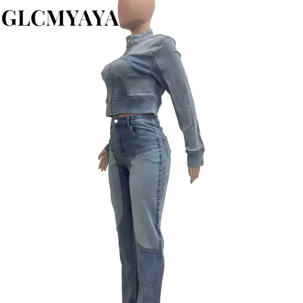 Women's Washed Denim Shirt & Fitted Jeans Set