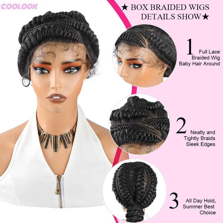 Bantu Braided Wig Synthetic Full Lace Cornrow Box Braided Wig - OSASCO
