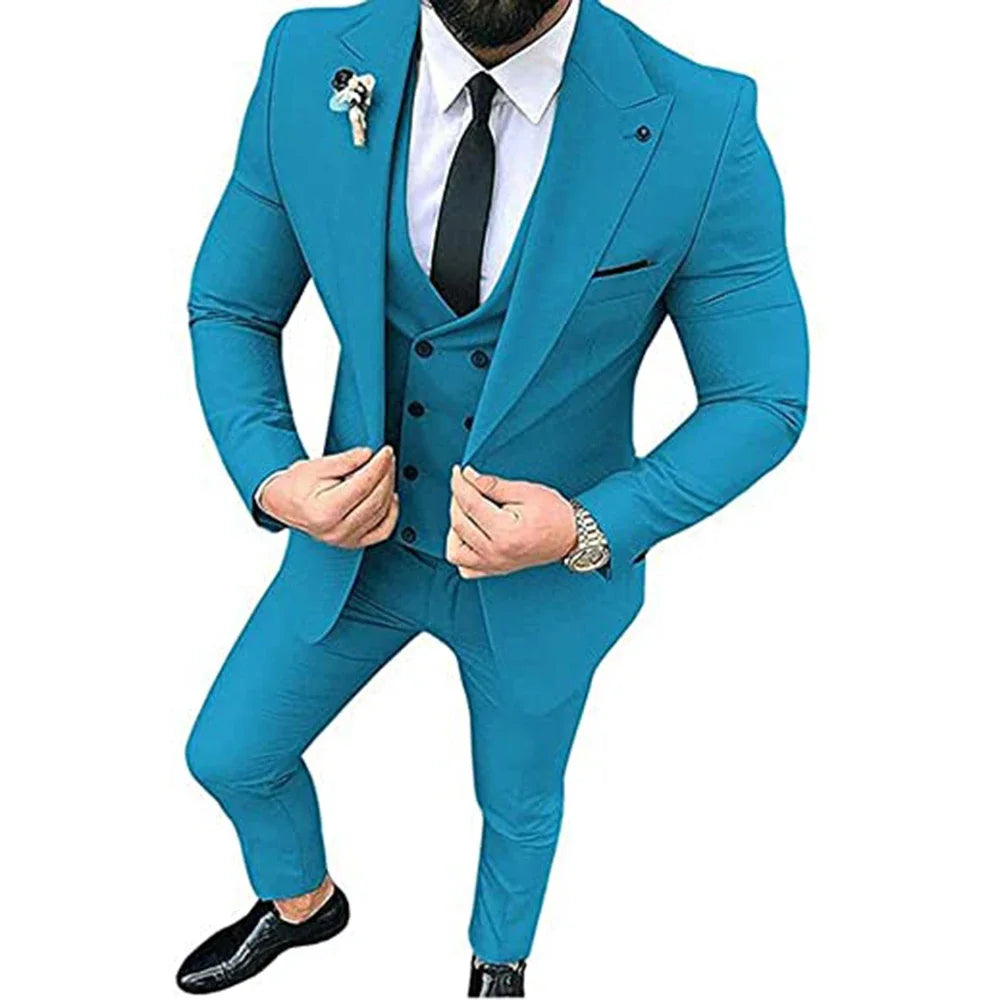 Men's Beige 3-Piece Slim Fit Peak Lapel Suit Set — product view