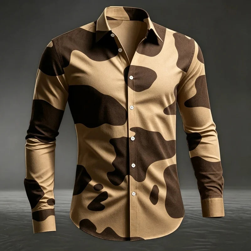 Men's Animal Print Long-Sleeve Casual Shirt