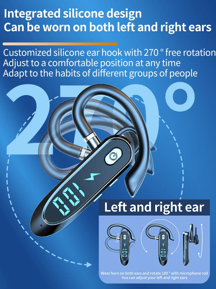 Bluetooth 6.0 Rotating Ear-Hook Headset with LED Display