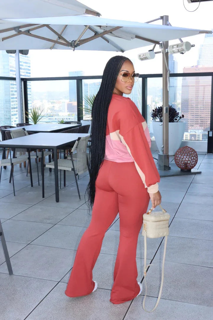 Women's Colour-Block Zip Sweatshirt & Wide-Leg Pants Set