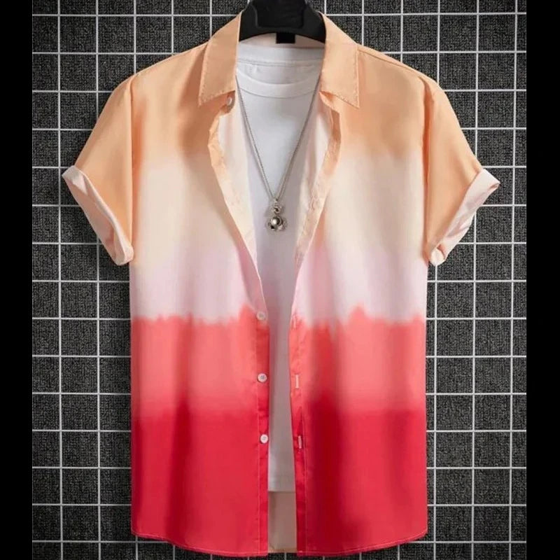 Men's Gradient Print Short-Sleeve Casual Shirt