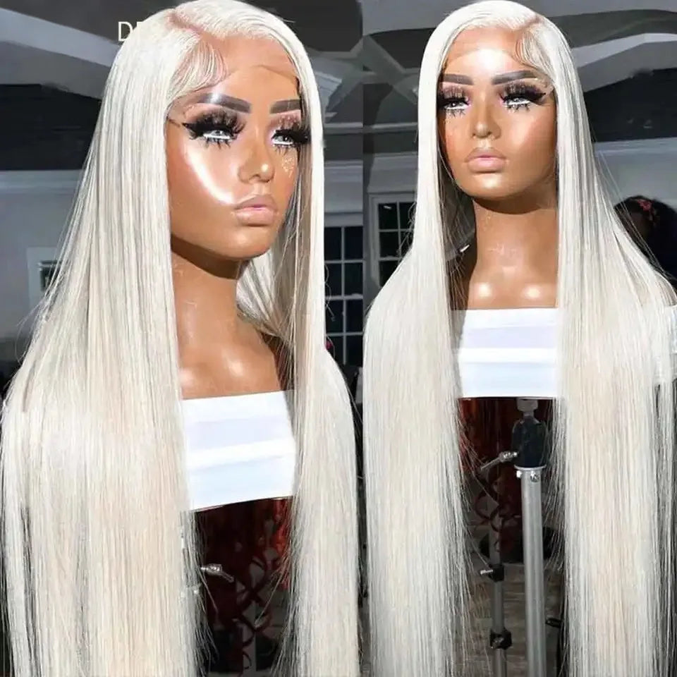 Long Silky Straight White Blonde Color Synthetic 13x4 HD Lace Frontal - OSASCO
