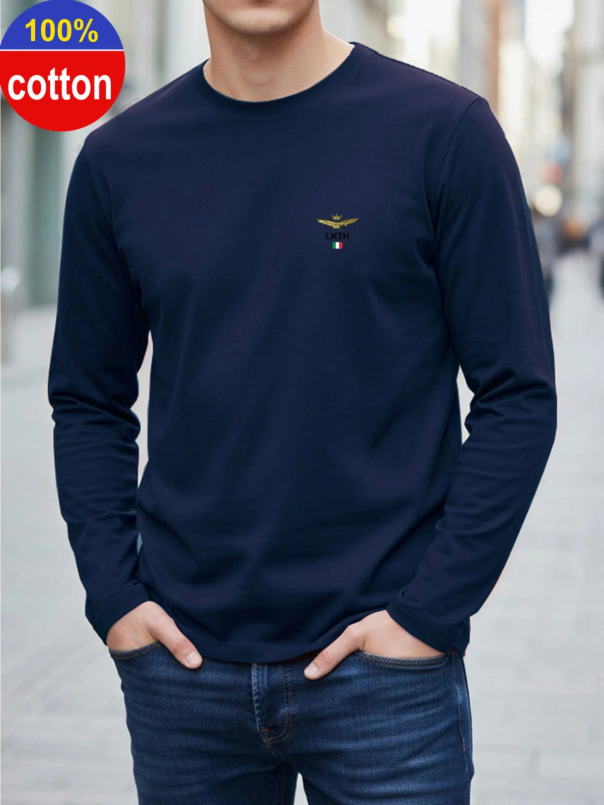 Men's Letter Print Long-Sleeve Casual T-Shirt