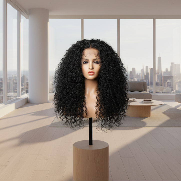 Women's Black Deep Wave Human Hair Lace Wig — product view