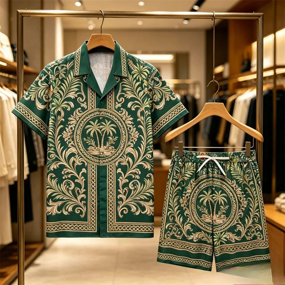 Men's Animal Print Top & Shorts Set