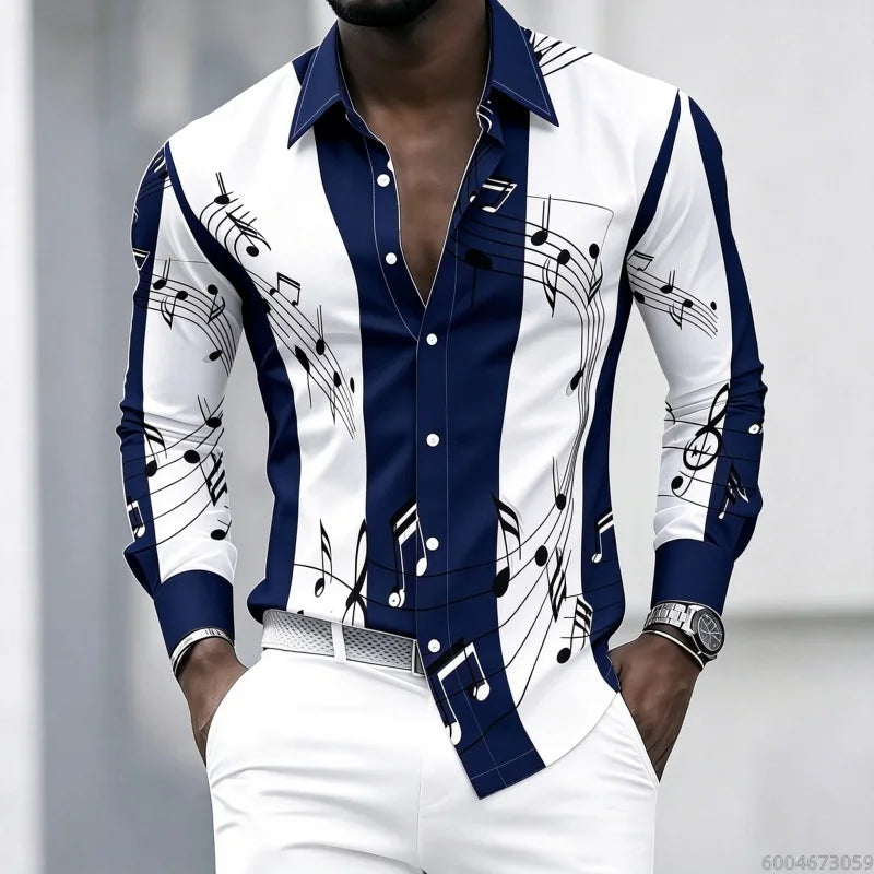 Men's Graphic Print Long-Sleeve Casual Shirt