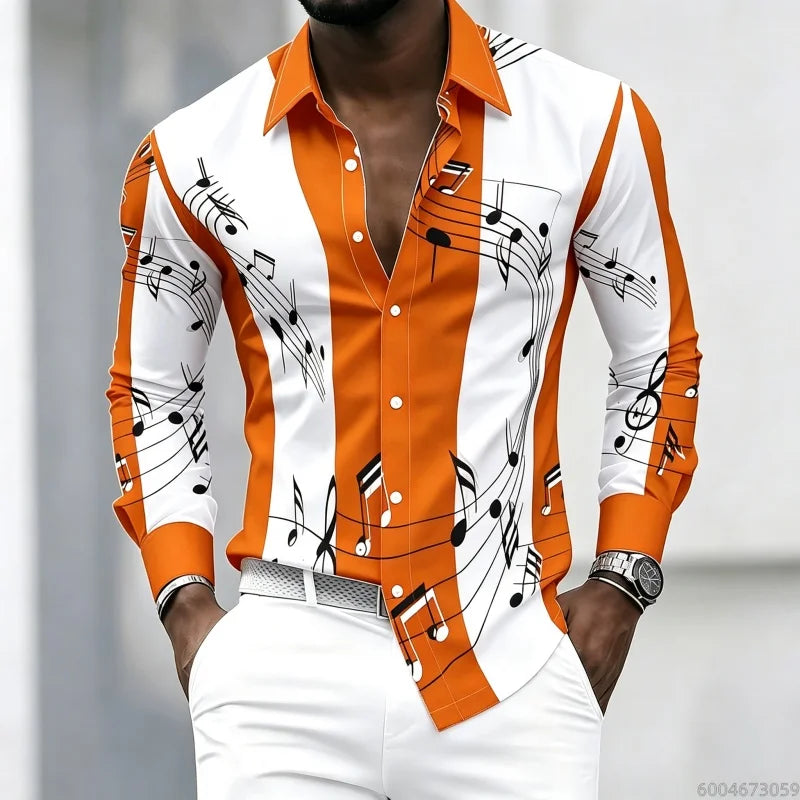 Men's Graphic Print Long-Sleeve Casual Shirt