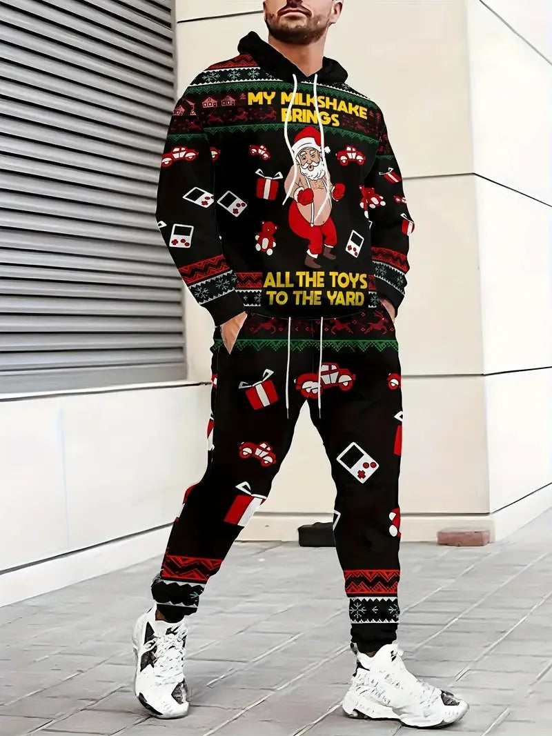 Men's Festive Print Hoodie & Pants Set