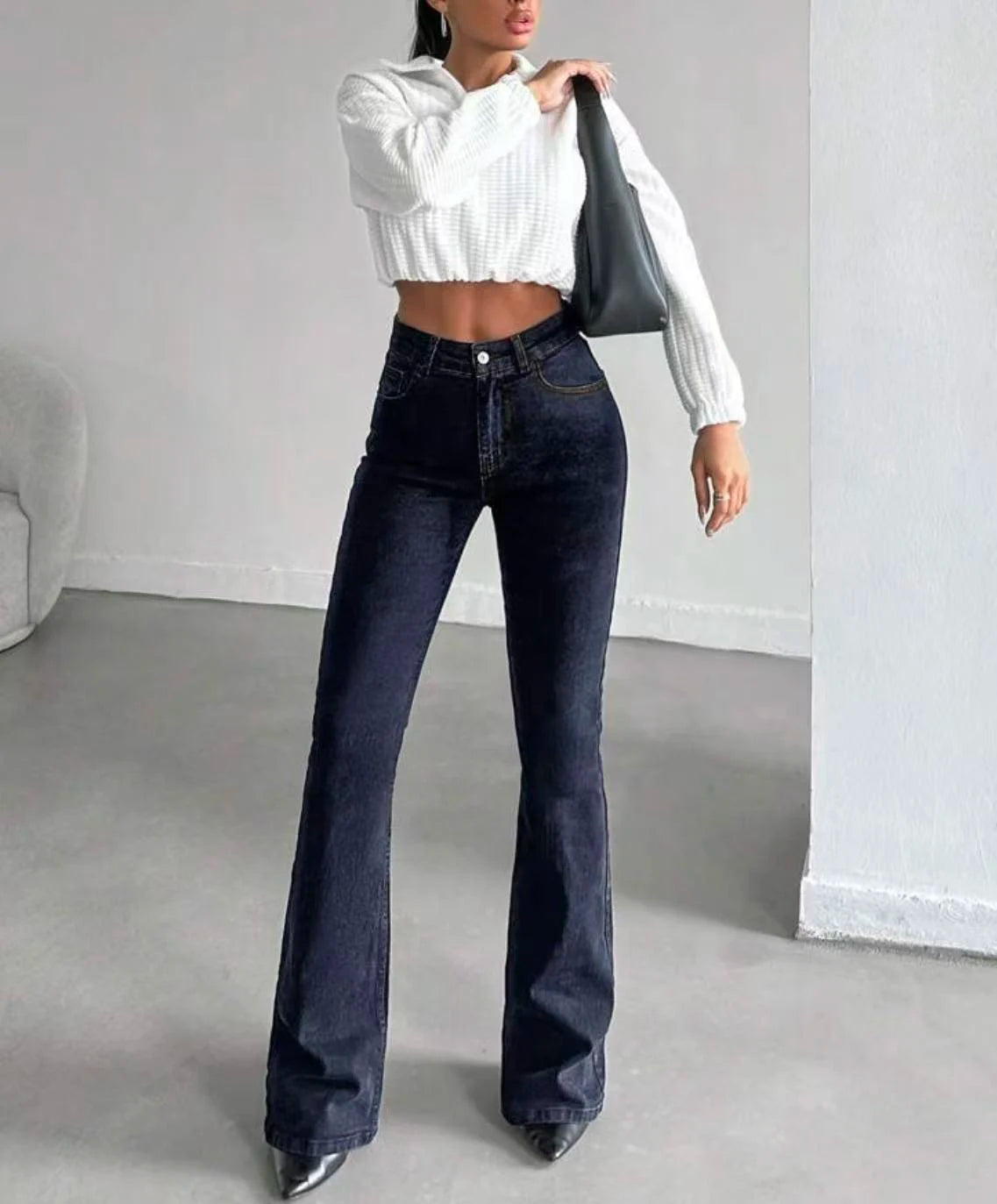 Women's Dark-Blue High-Waist Stretch Flare Jeans — product view