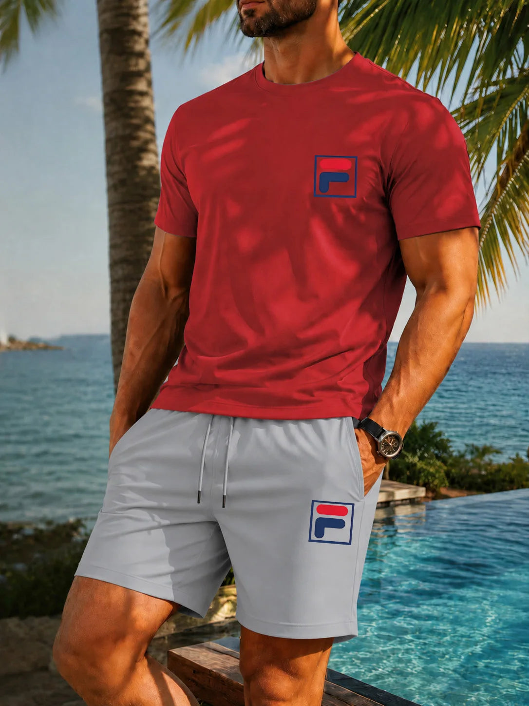 Men's Graphic Print Top & Shorts Set