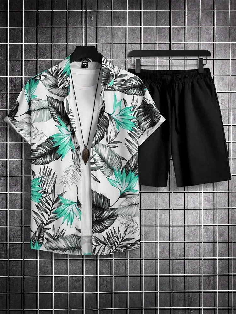 Men's Graphic Print Top & Shorts Set