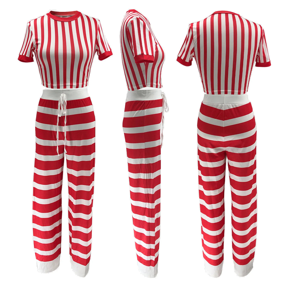 Women's Striped T-Shirt & Wide-Leg Pants Set