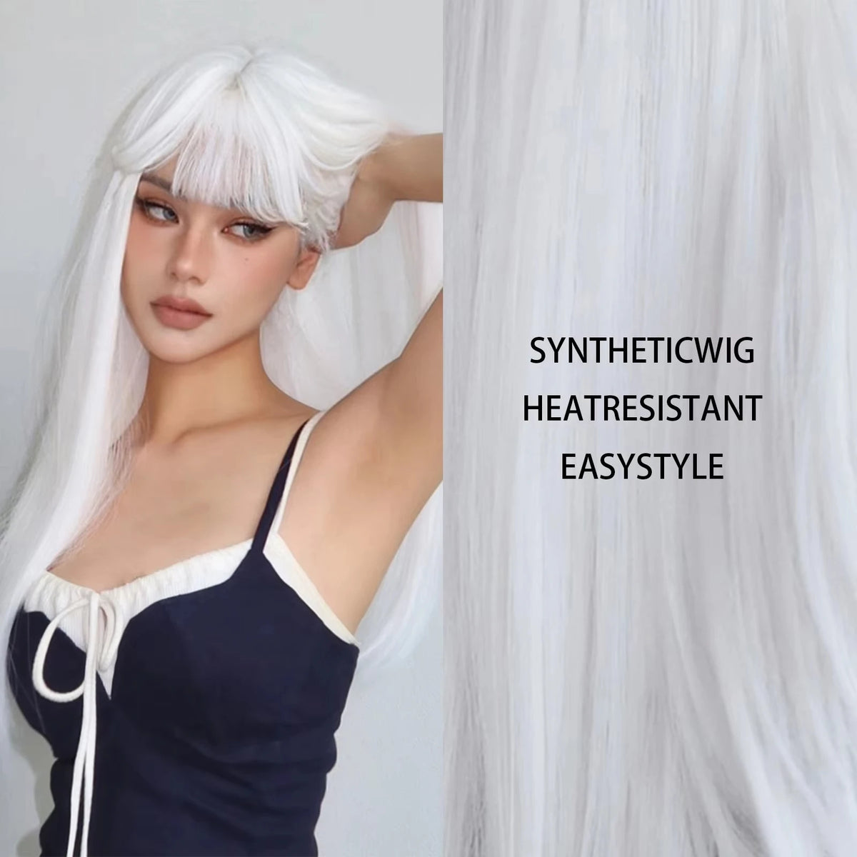 White Long Straight Synthetic Wig Colorful Cosplay Party Fake Hair - OSASCO