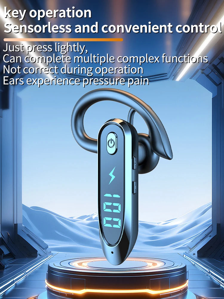 Bluetooth 6.0 Rotating Ear-Hook Headset with LED Display