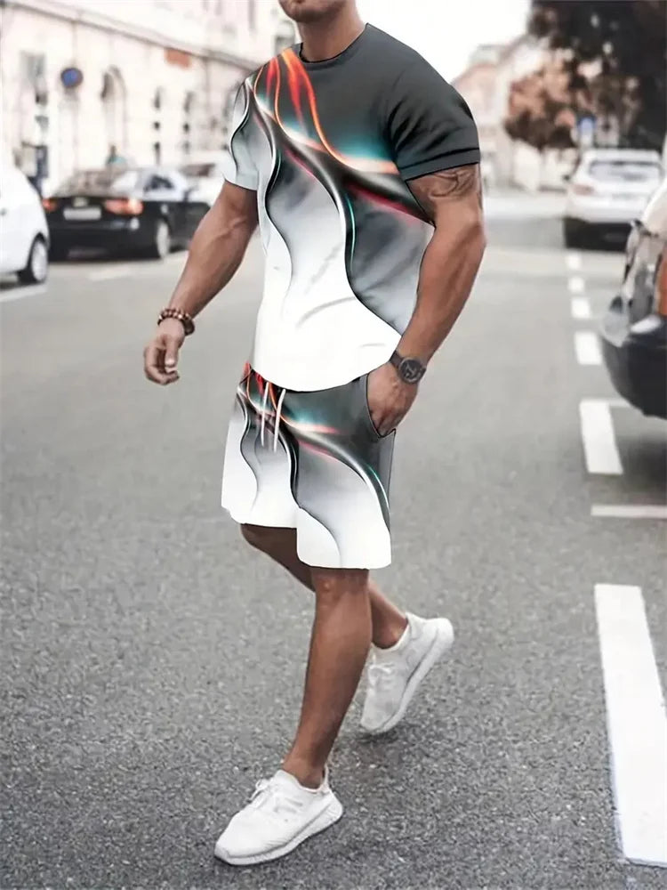 Men's Graphic Print Top & Shorts Set