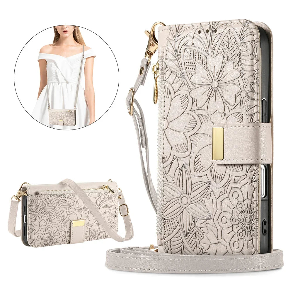Wrist Strap Crossbody Zipper Wallet Phone Case for iPhone 17 Pro, iPhone 17 Pro Max, iPhone 14 Plus, iPhone 14 Pro Max, iPhone 13, iPhone 13 Pro, iPhone 13 Pro Max, iPhone 12, iPhone 16 Pro, iPhone 12 Pro Max, iPhone 17 & More Models