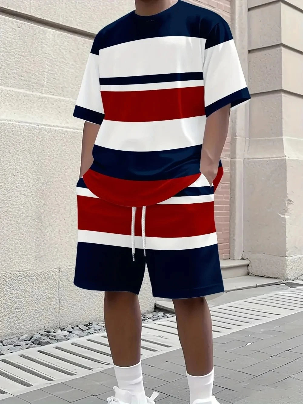 Men's Graphic Print Top & Shorts Set