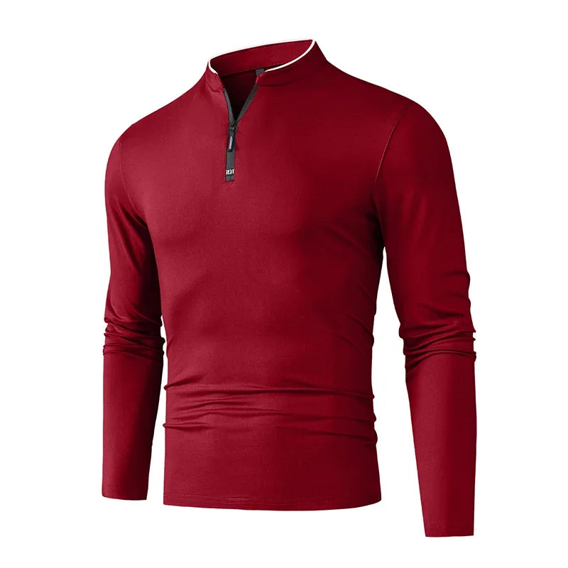 Men's Long-Sleeve Zip-Neck Polo Shirt