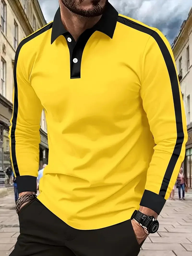 Men's Graphic Print Long-Sleeve Polo Shirt