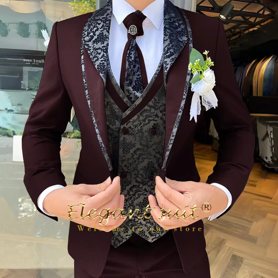 Men's Black Jacquard 3-Piece Suit Set — product view