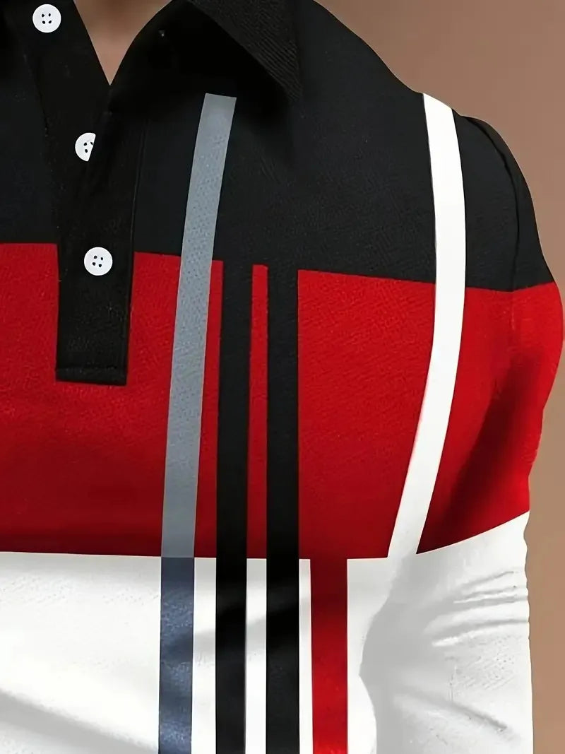 Men's Striped Long-Sleeve Polo Shirt