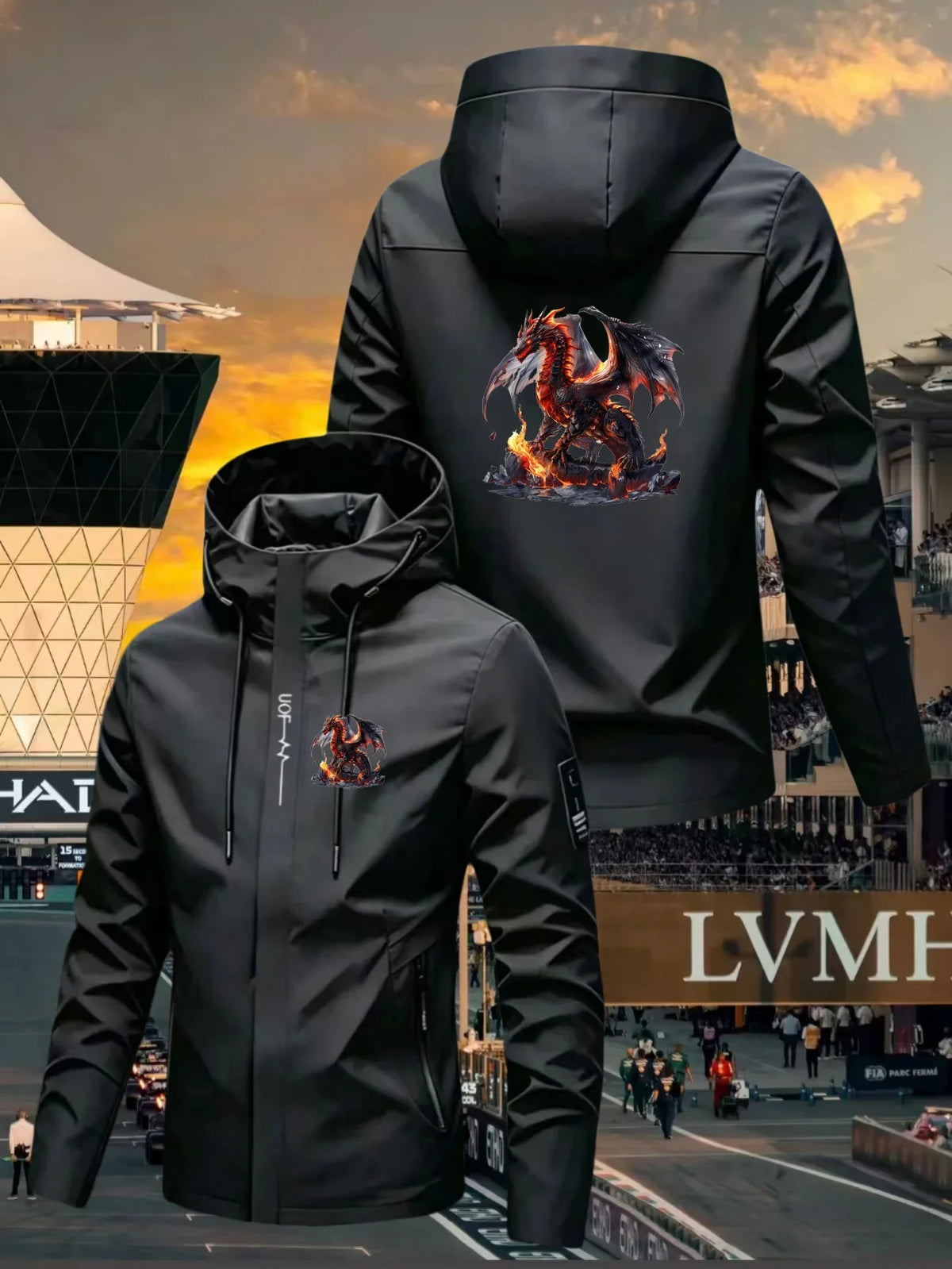 Men's Graphic Print Hooded Zip-Up Jacket