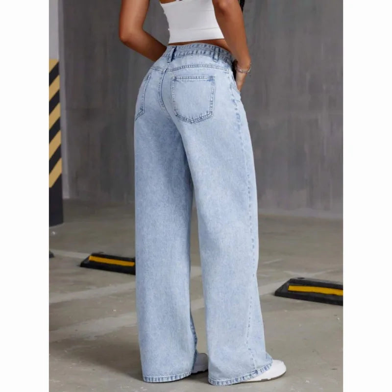 Women's Vintage-Wash High-Waist Wide-Leg Jeans — product view
