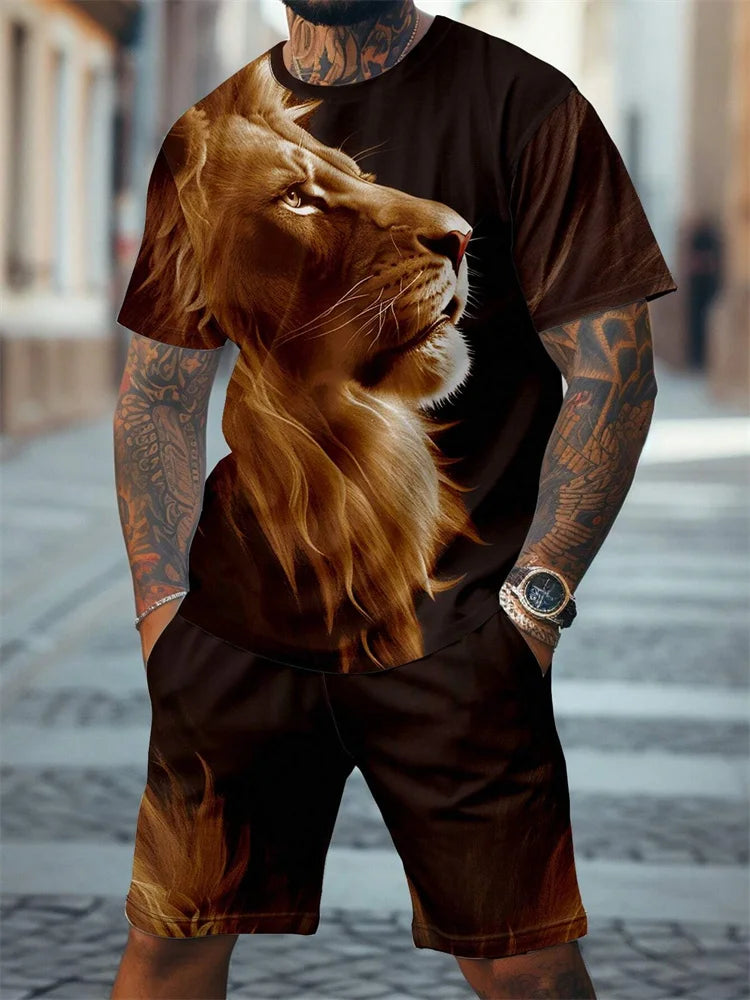 Men's Animal Print Top & Shorts Set