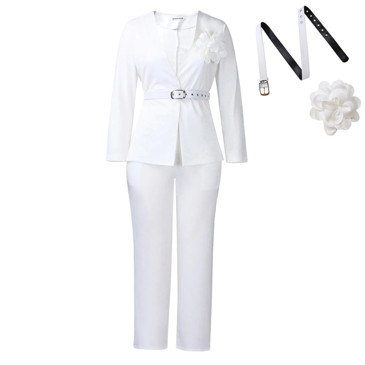 Women's Floral-Detail Belted Blazer & Pants Set