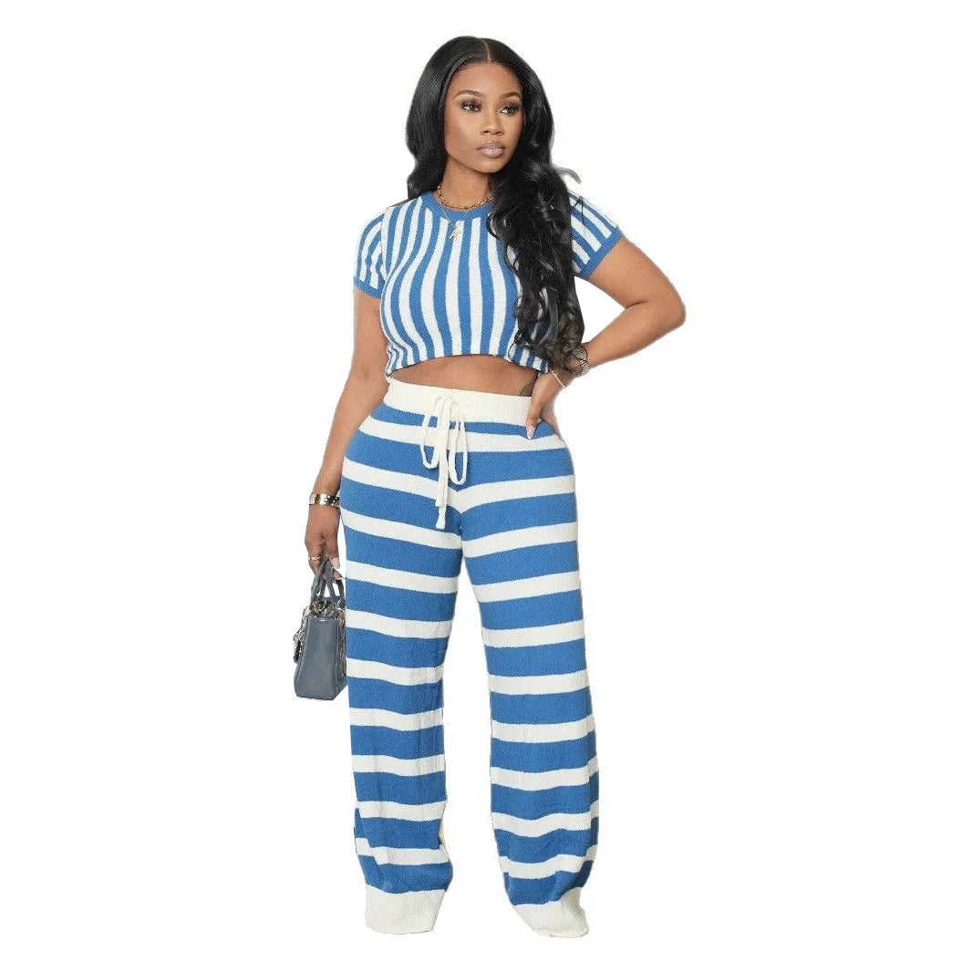 Women's Striped T-Shirt & Wide-Leg Pants Set