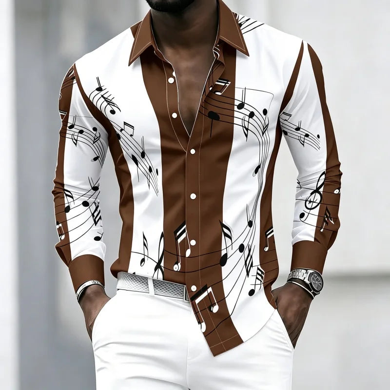 Men's Graphic Print Long-Sleeve Casual Shirt